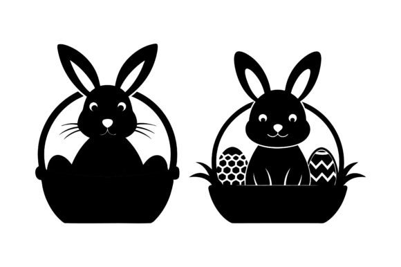 Easter Bunny in Basket Silhouette Bundle