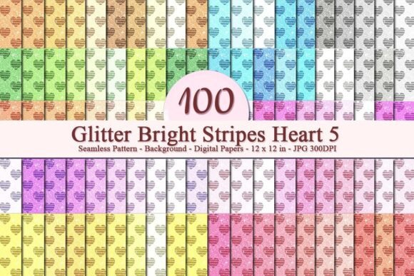 Glitter Bright Stripes Heart 5 Pattern: A Versatile Digital Design for Creative Projects