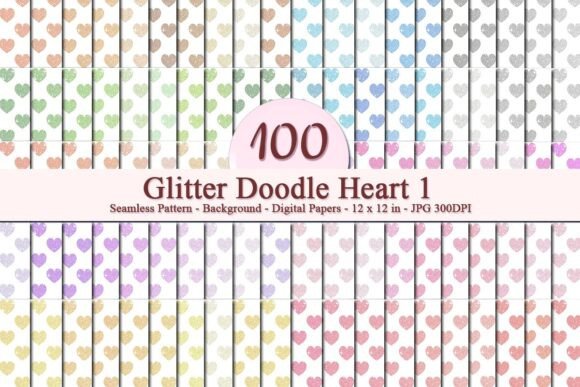 Glitter Doodle Heart 1 Seamless Pattern