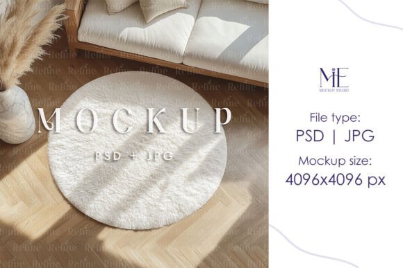 Round Rug Mockup, Area Rug PSD Template